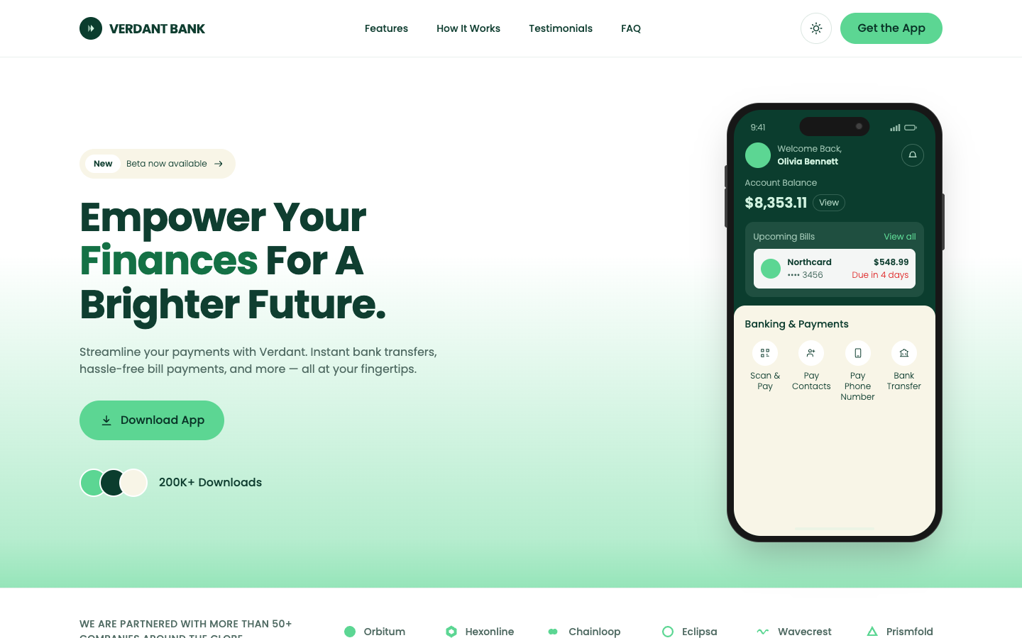 Verdant Bank website template preview