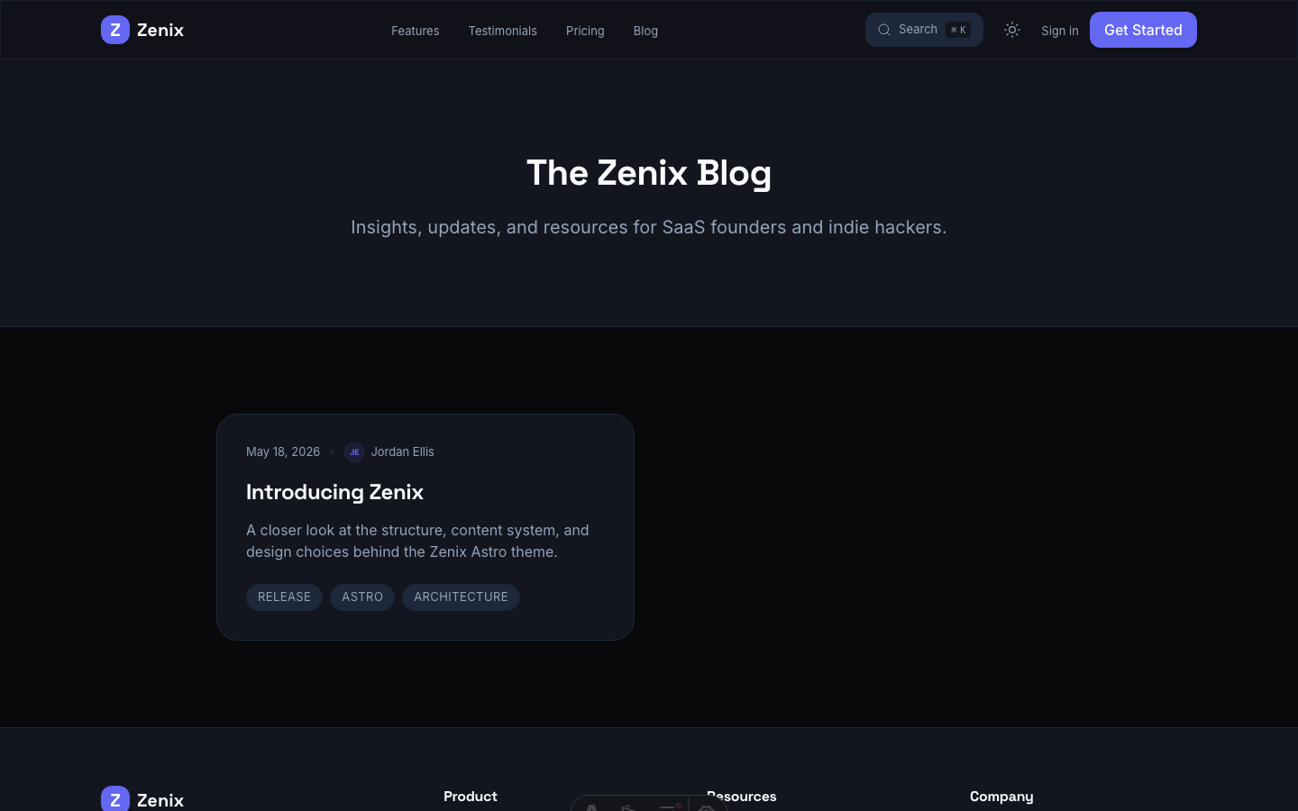 Zenix website template — page 3