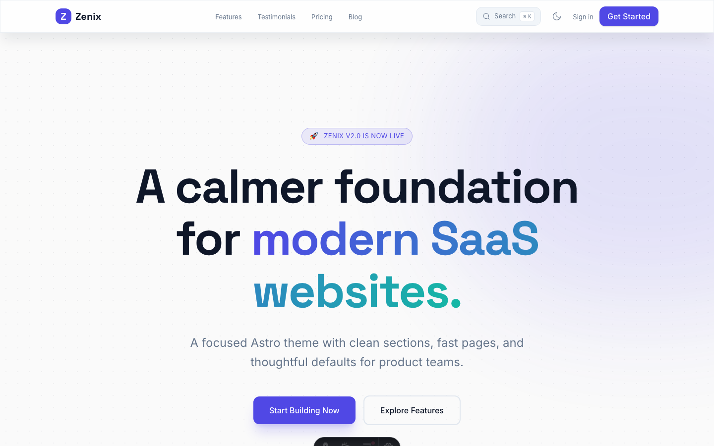 Zenix website template preview