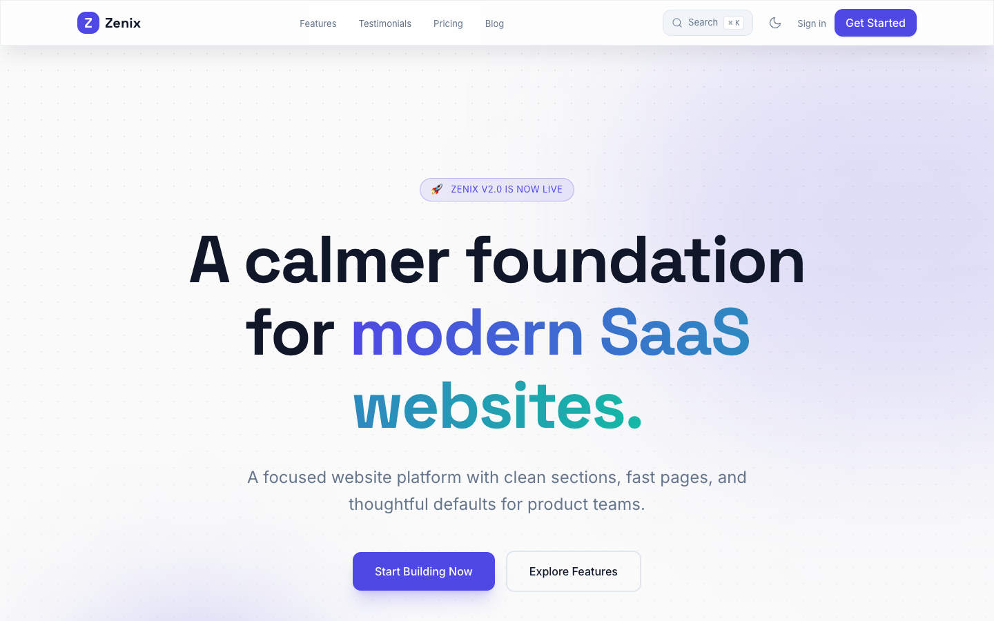 Zenix website template preview