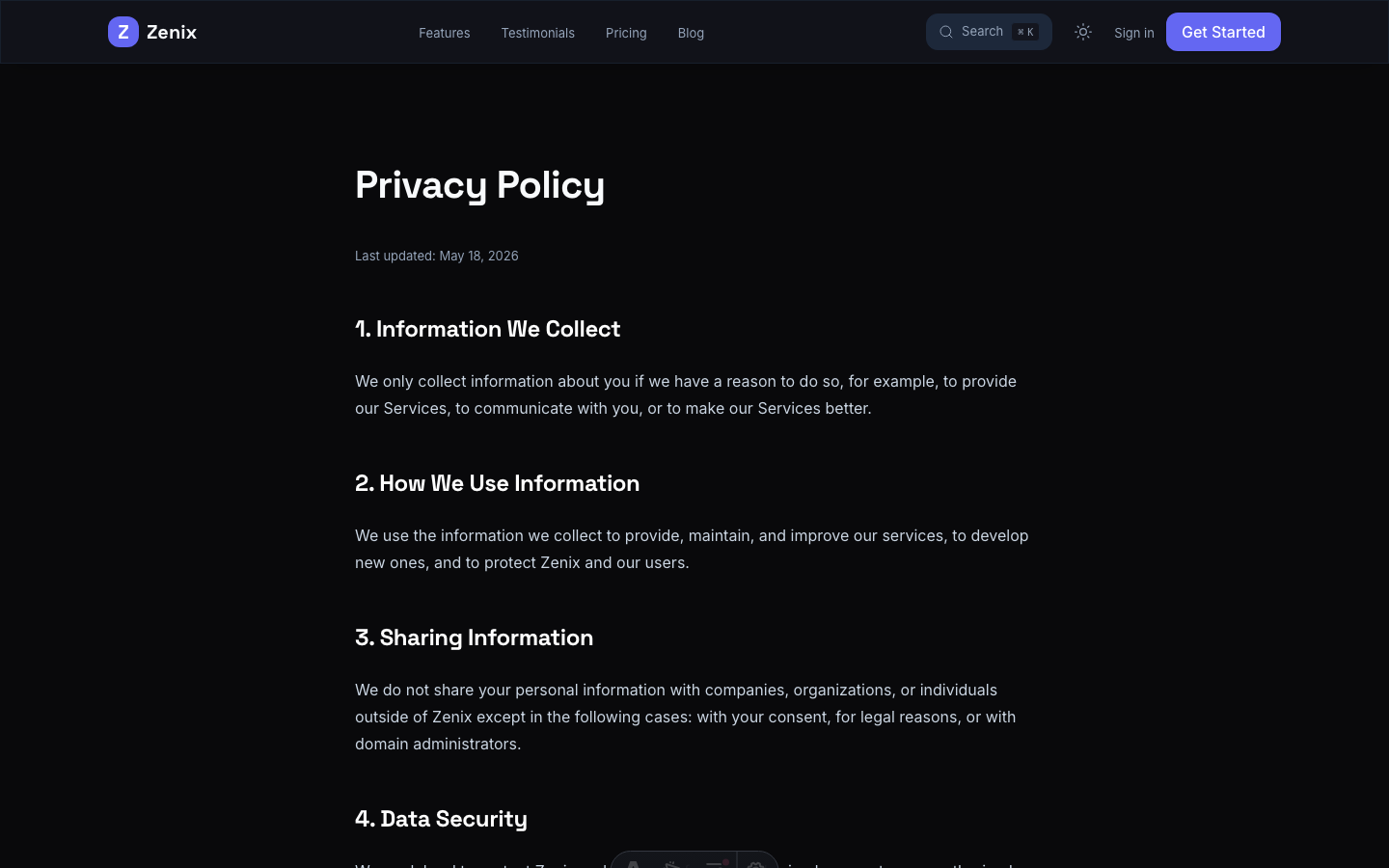 Zenix website template — page 7
