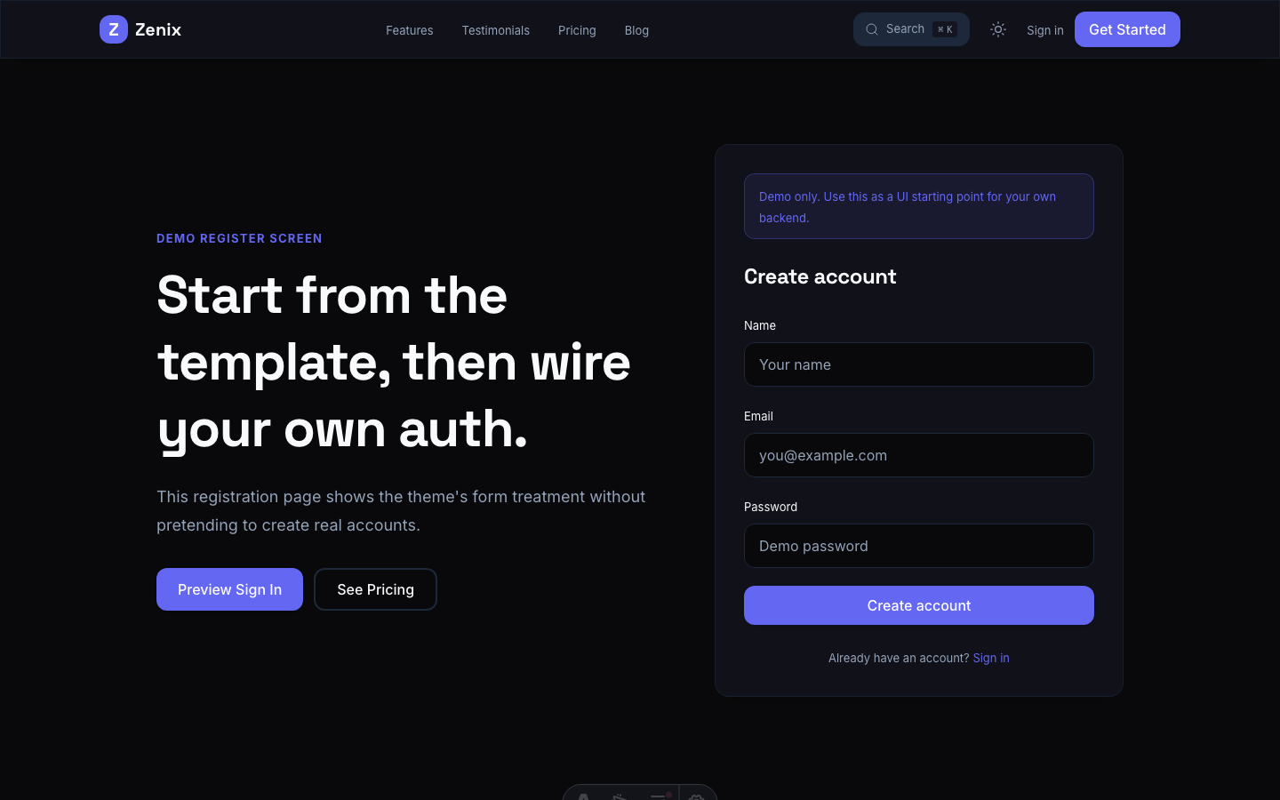 Zenix website template — page 8