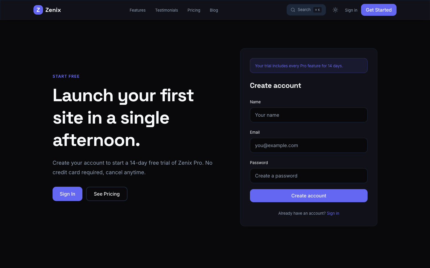 Zenix website template preview 8
