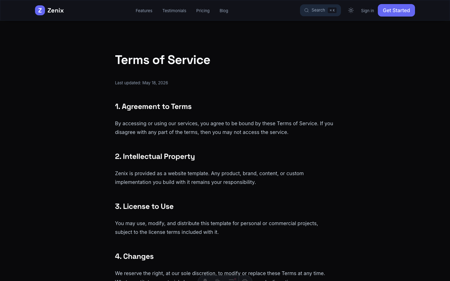 Zenix website template — page 9