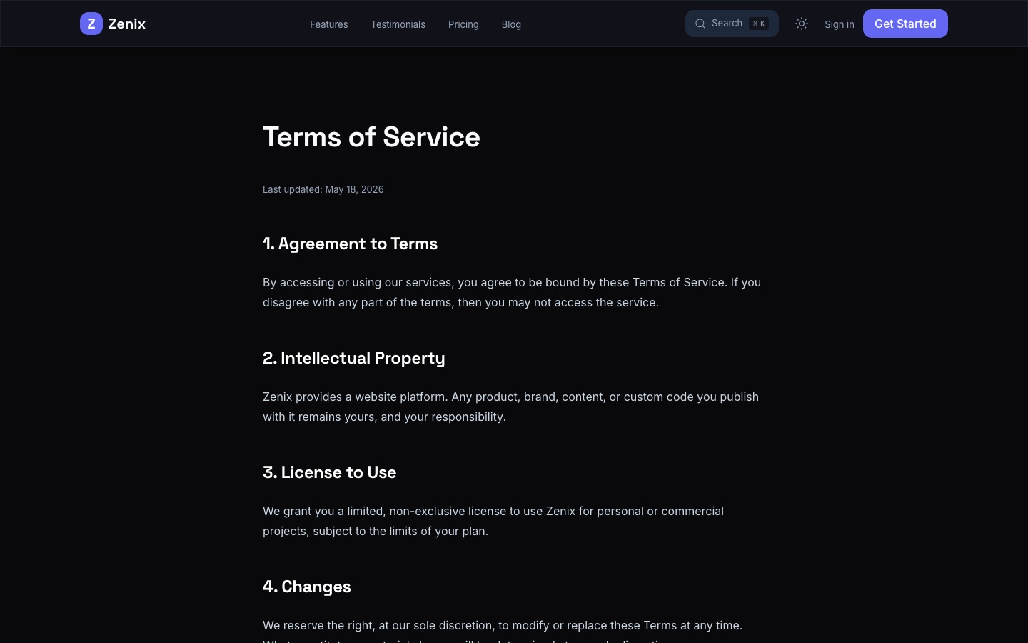 Zenix website template preview 9