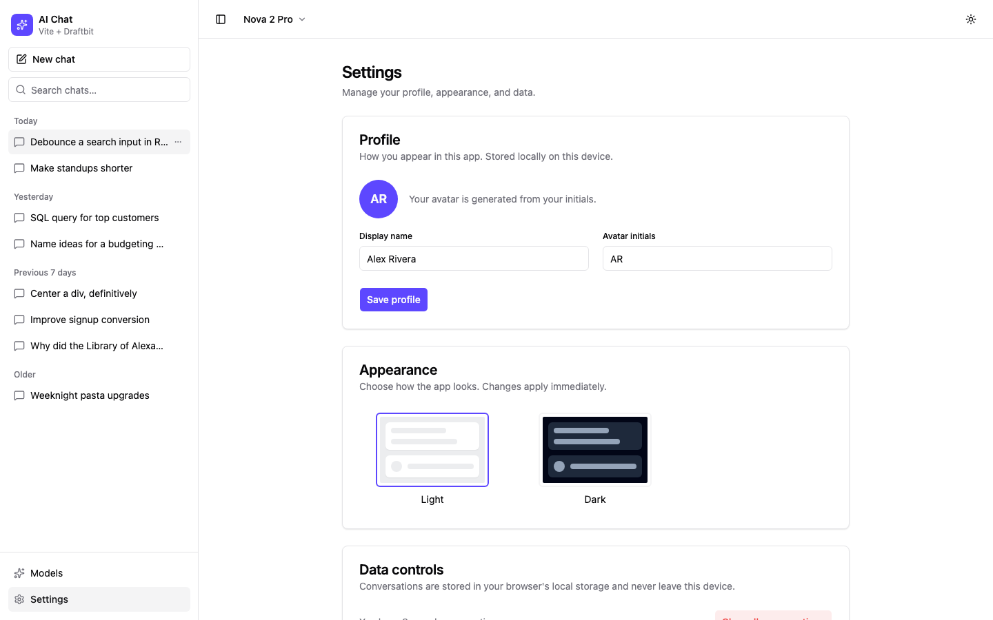 AI Chat web app template — screen 4