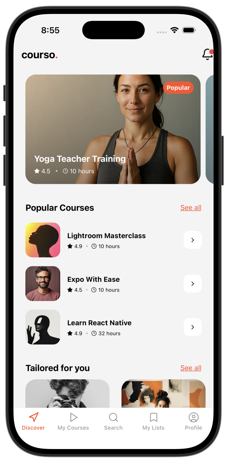 Courses app template preview