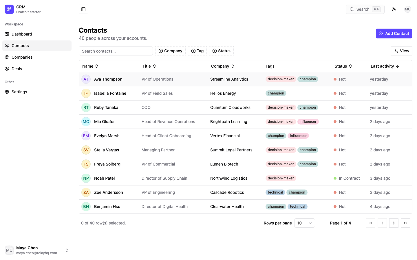 CRM web app template — screen 2