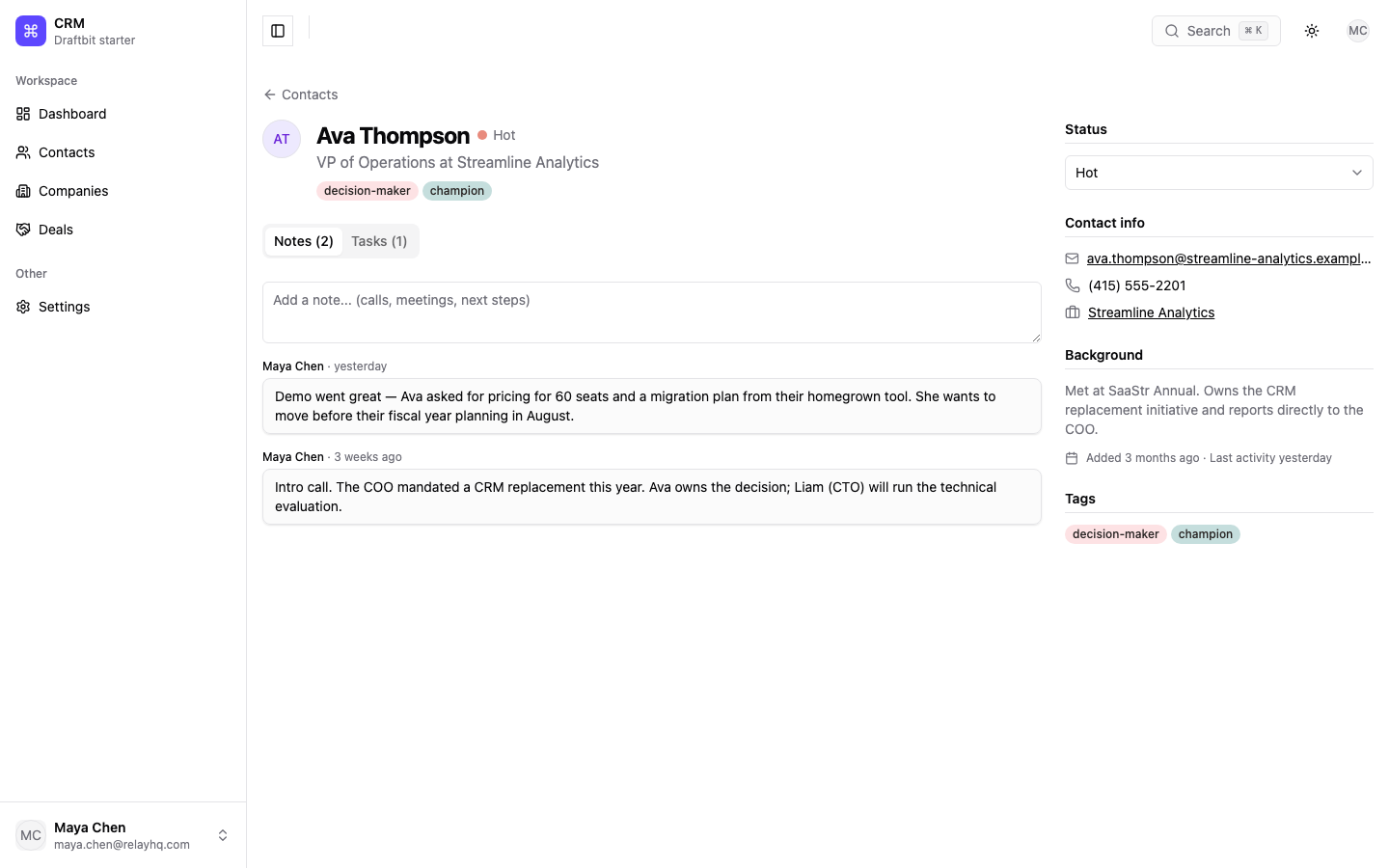 CRM web app template — screen 3