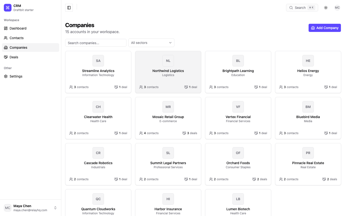 CRM web app template — screen 4