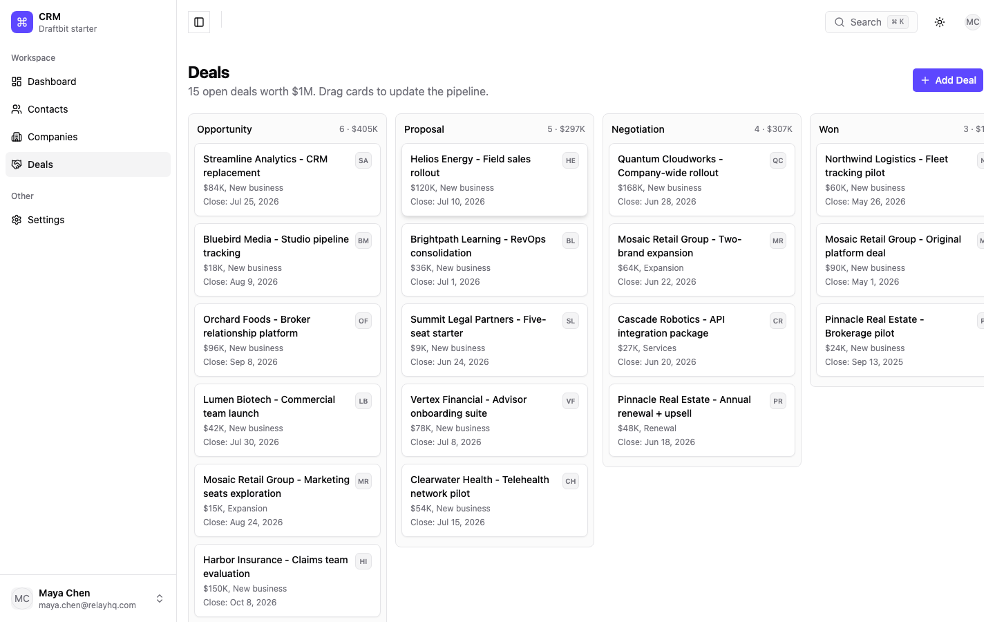 CRM web app template — screen 5