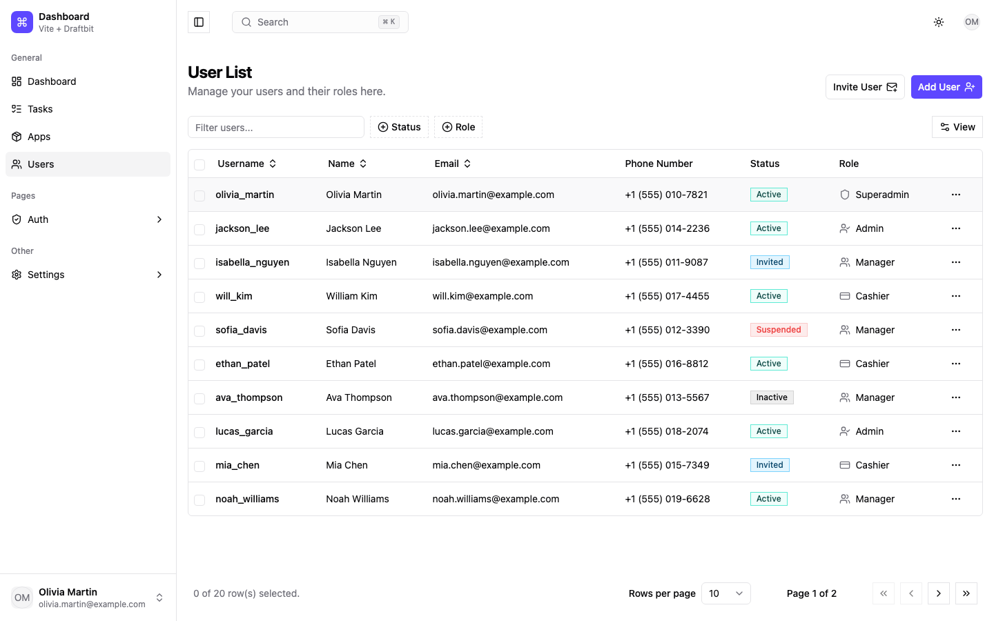 Dashboard web app template — screen 3