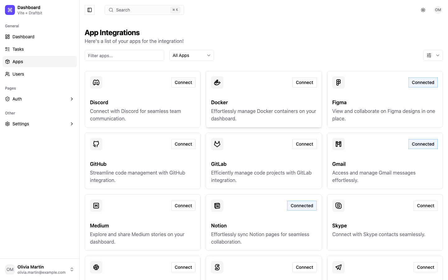 Dashboard web app template — screen 4