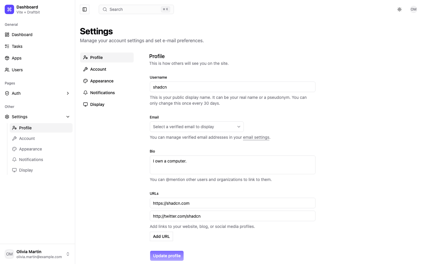Dashboard web app template — screen 5