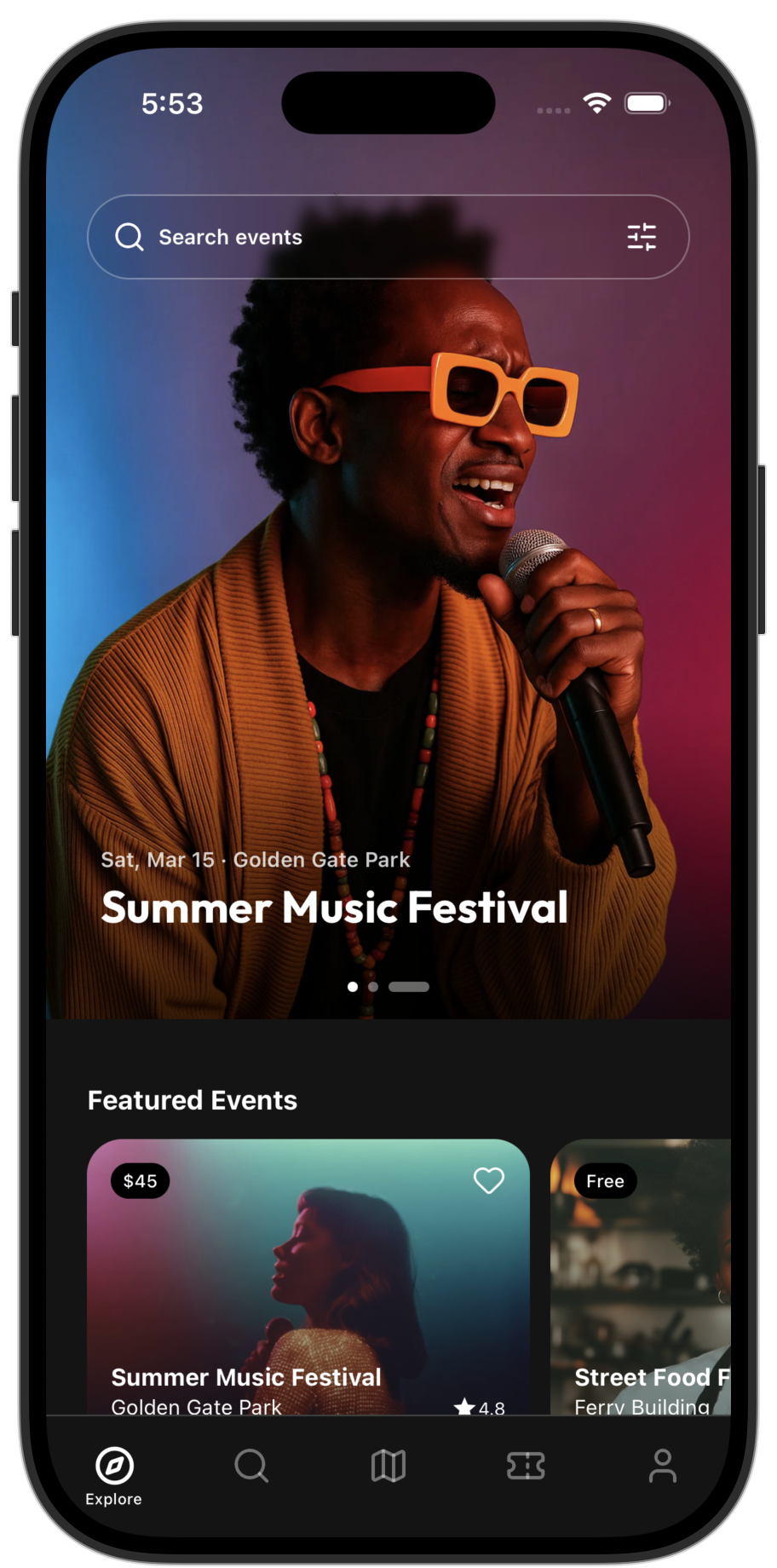 Events app template preview