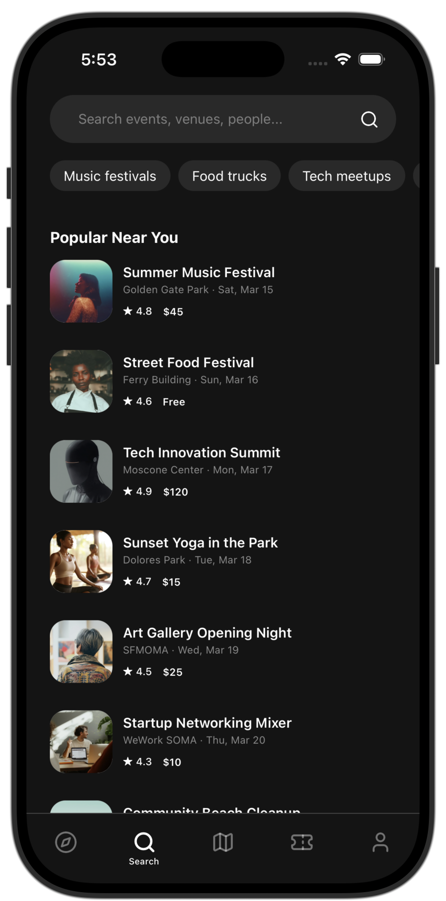 Events app template — screen 2