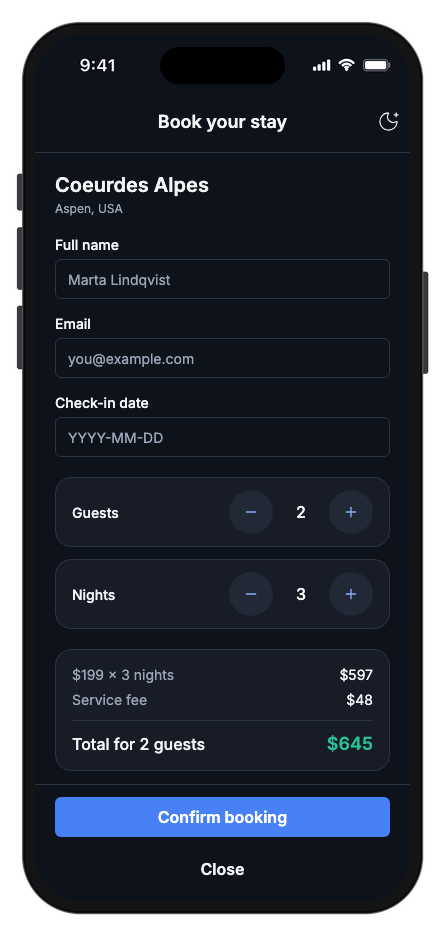 Aspen Travel mobile app template screenshot 2
