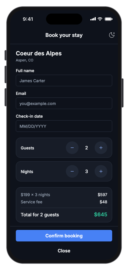 Aspen Travel mobile app template screenshot 2