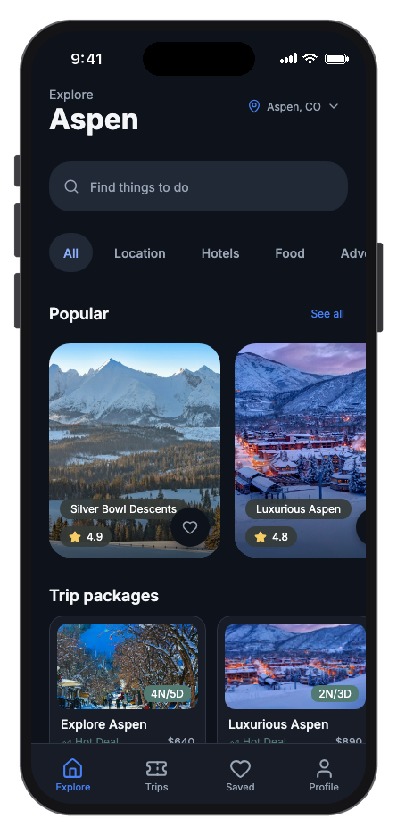 Aspen Travel mobile app template screenshot 4
