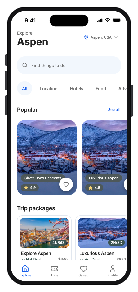 Aspen Travel app template preview