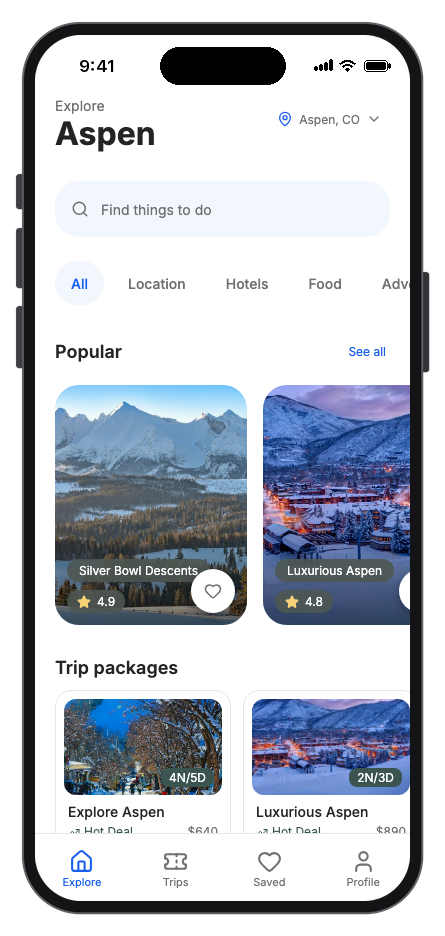 Aspen Travel app template preview