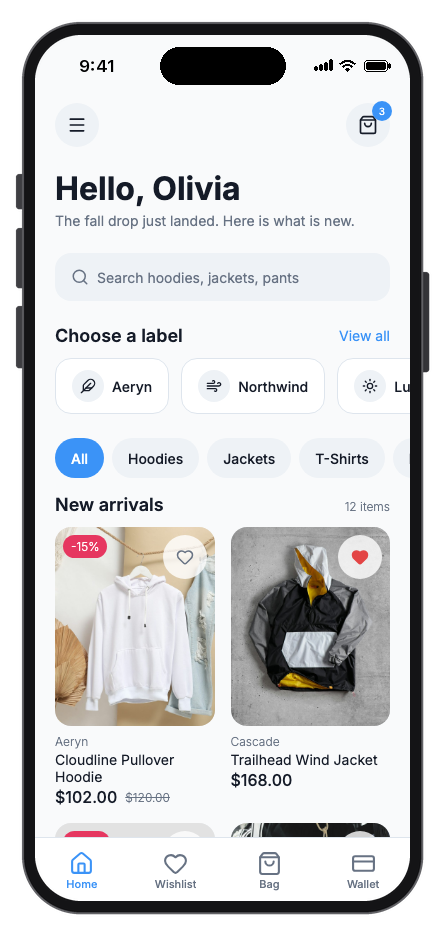 Vestra — Fashion Store mobile app template preview