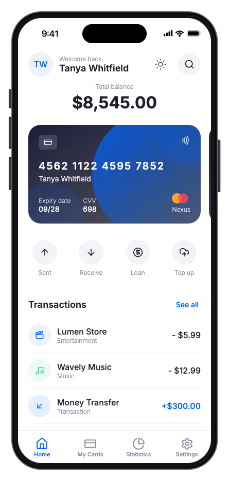 Finora mobile app template preview