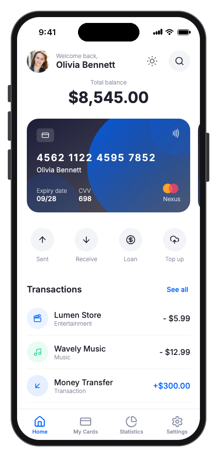 Finora mobile app template preview