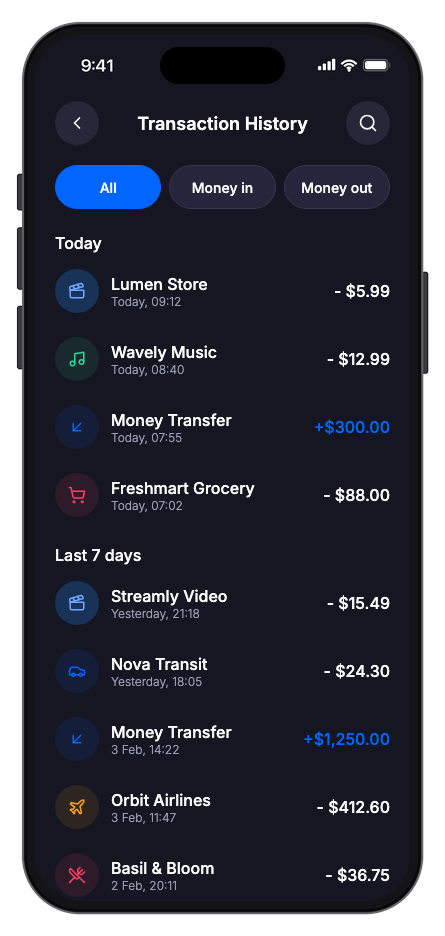 Finora mobile app template screenshot 9