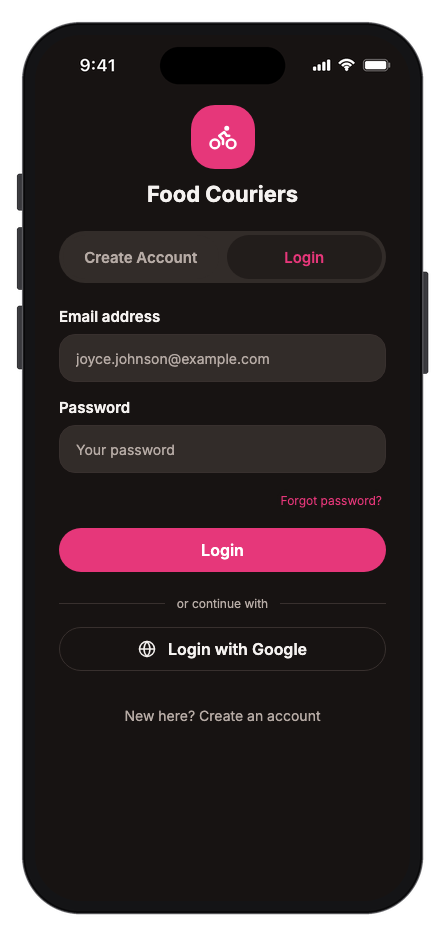 Food Couriers mobile app template screenshot 4