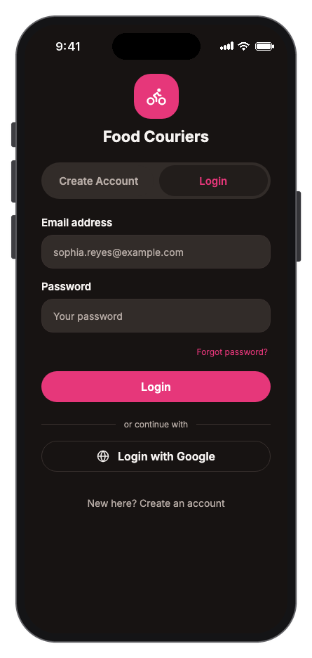 Food Couriers mobile app template screenshot 4