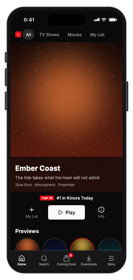 Kinora mobile app template preview
