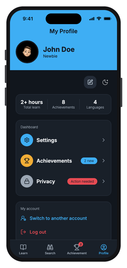 Lingura mobile app template screenshot 6