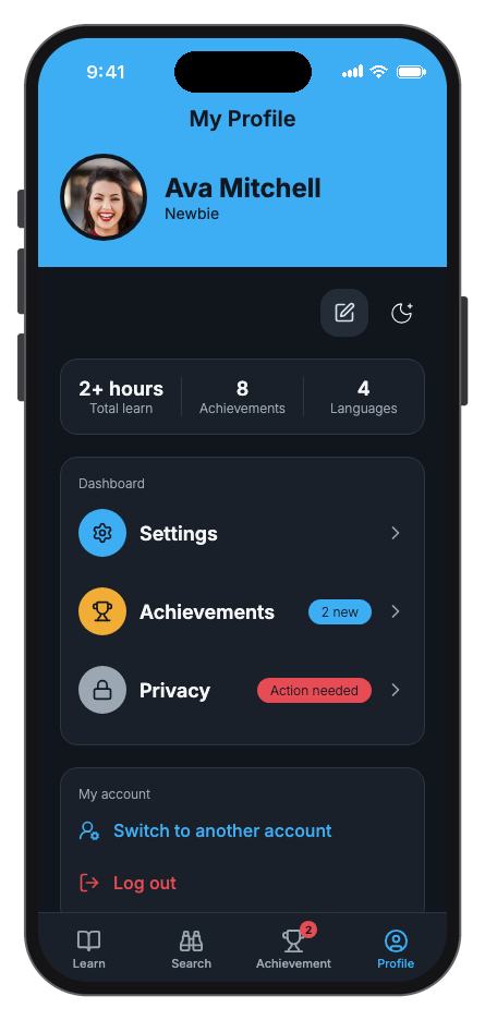 Lingura mobile app template screenshot 6