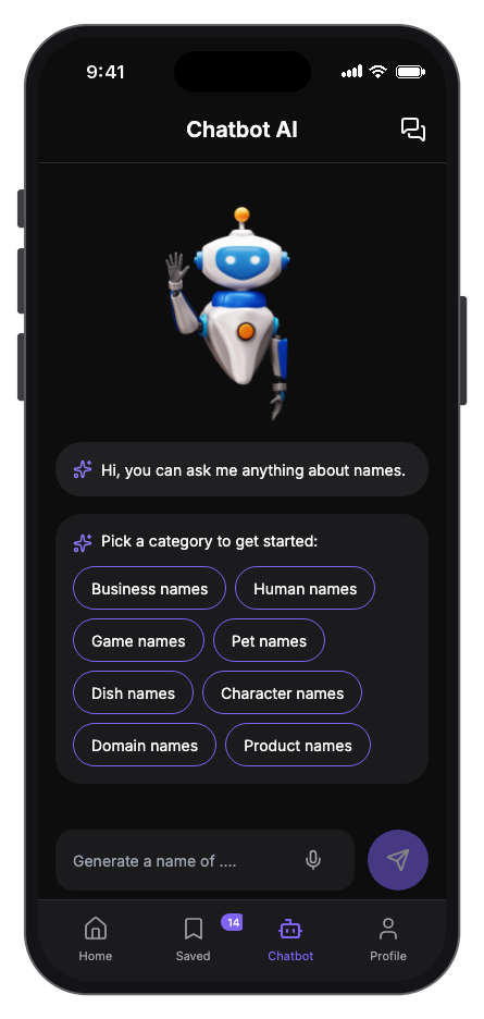 NameCraft mobile app template screenshot 2