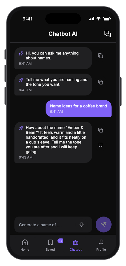 NameCraft mobile app template screenshot 4