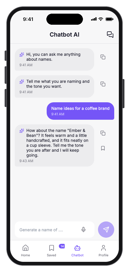 NameCraft mobile app template screenshot 5
