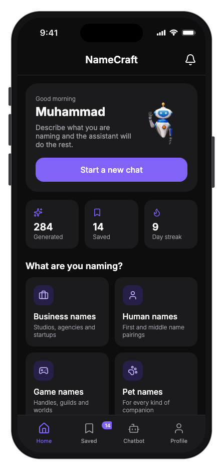 NameCraft mobile app template screenshot 7