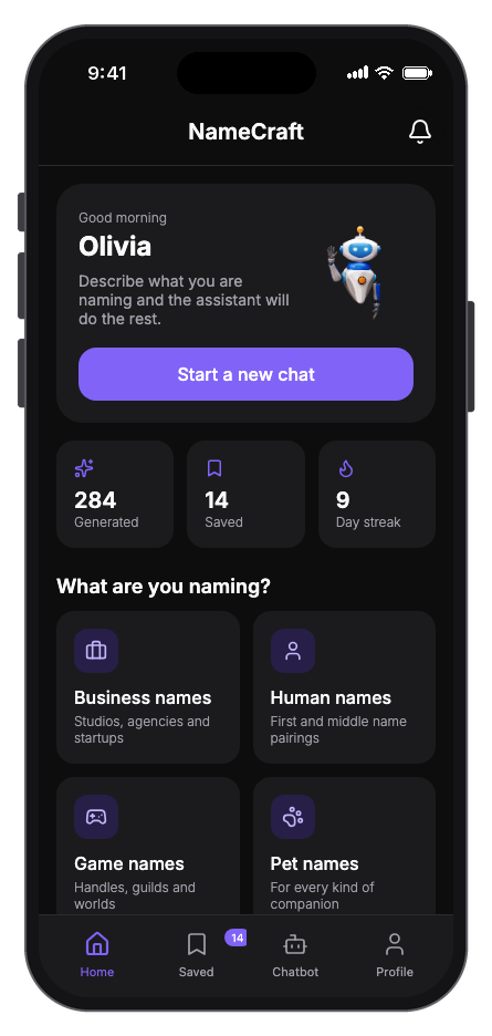 NameCraft mobile app template screenshot 7