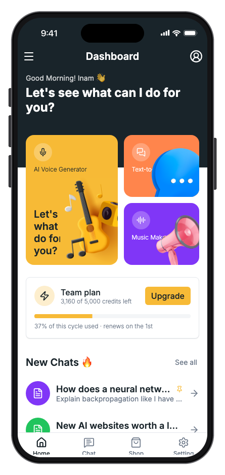 Nexa AI mobile app template preview