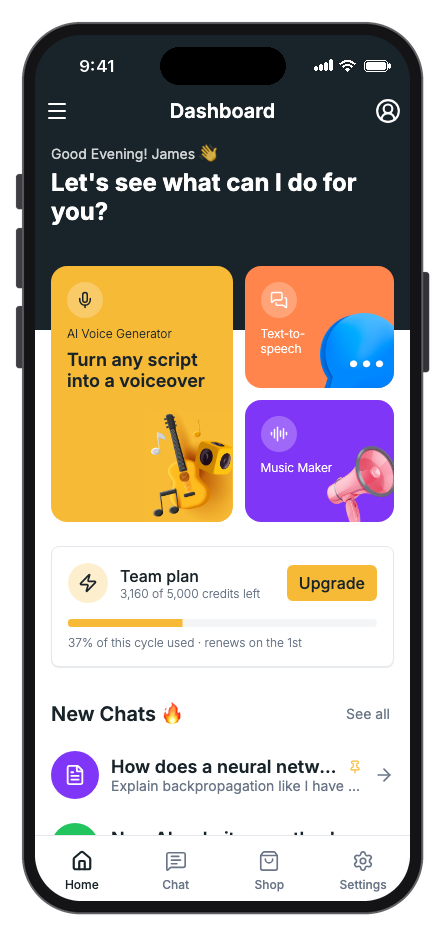 Nexa AI mobile app template preview