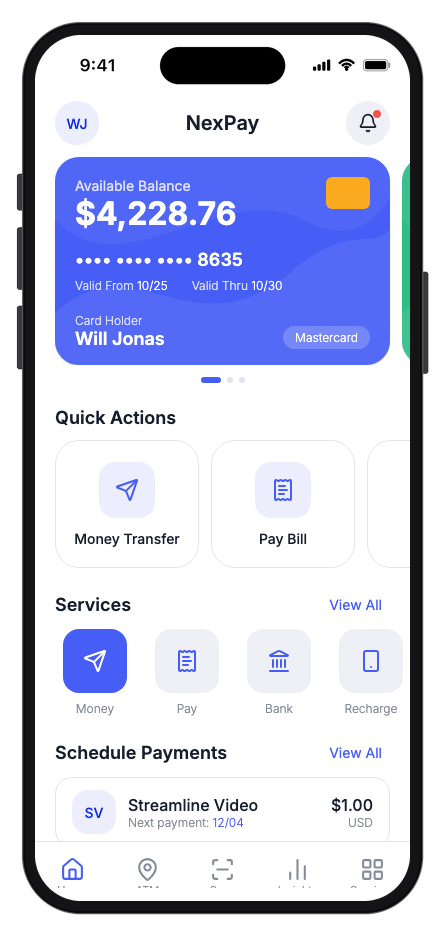 NexPay mobile app template preview