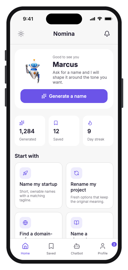 Nomina mobile app template preview