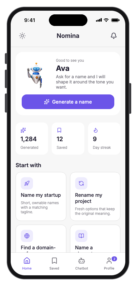 Nomina mobile app template preview