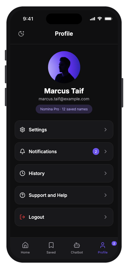 Nomina mobile app template screenshot 6