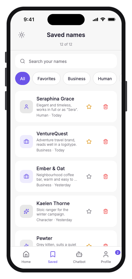 Nomina mobile app template screenshot 7