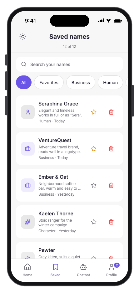 Nomina mobile app template screenshot 7