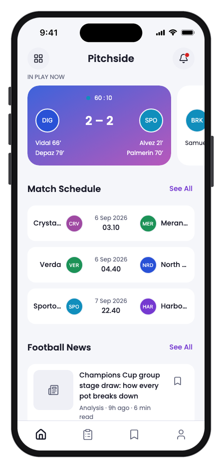 Pitchside mobile app template preview