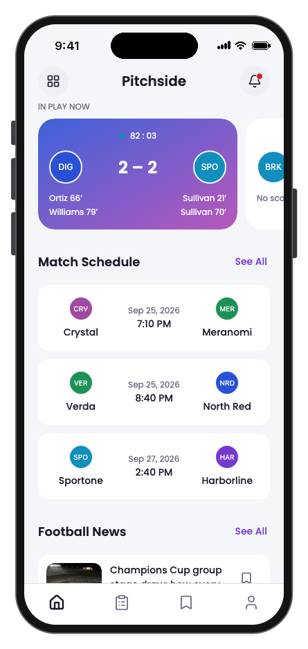 Pitchside mobile app template preview