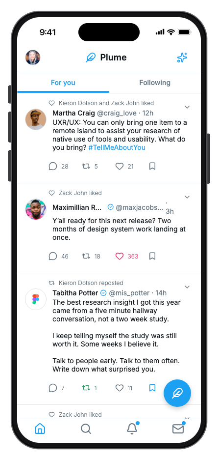 Plume mobile app template preview